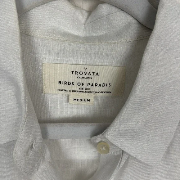 Trovata Birds of Paradis 100% Linen Tunic Dress Button Up Pockets White Shirt - Picture 9 of 11